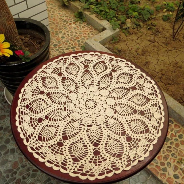 Round Floral Hand Crochet Table Placemats White Table