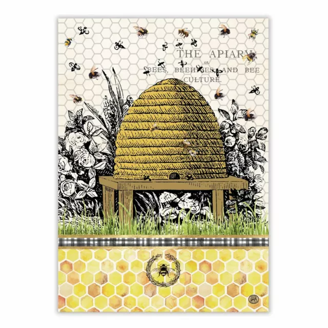 Michel Design Works Cotton Kitchen Tea Towel Honey & Clover Bee Hive Skep - NEW