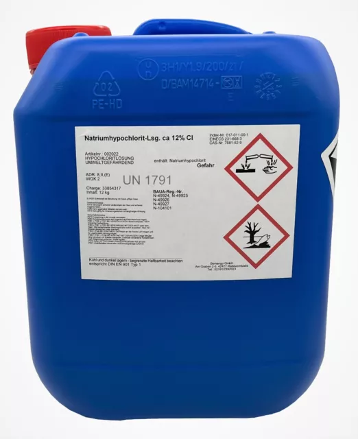 Flüssigchlor Chlorbleichlauge Chlorbleiche aktiv 12% UN1791 20 Liter 2x10l 3