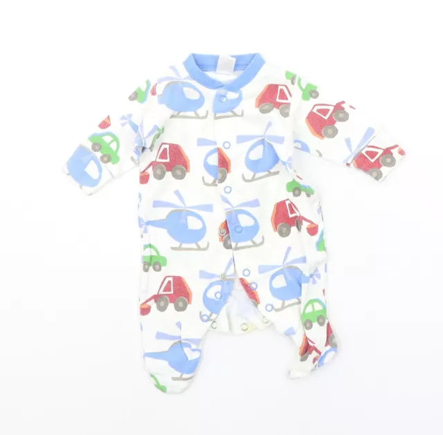 NEXT Baby White Geometric Cotton Babygrow One-Piece Size 0-3 Months Button - CAR