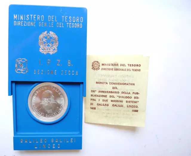 MONETA ARGENTO 500 L ITALIA GALILEO GALILEI LINCEI UNIVERSITà SCIENZA ASTRONOMIA