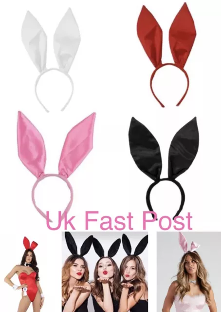 Satin silk  bunny girl rabbit mask headband ears black white red pink playmate