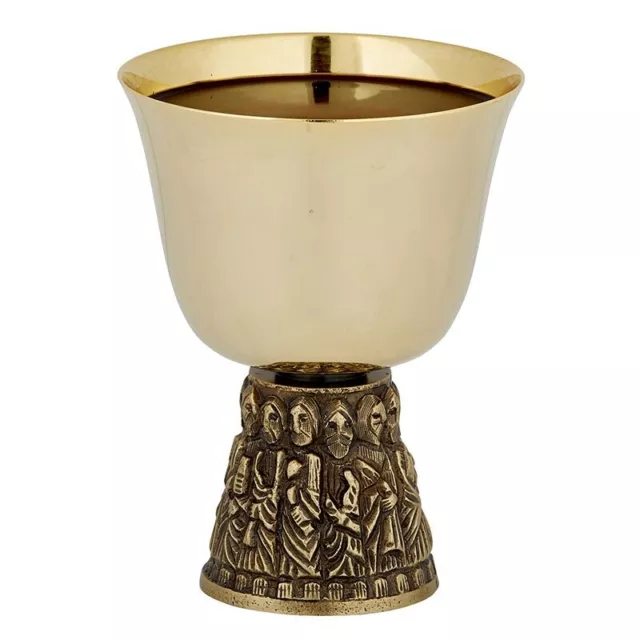 Orthodox Church Brass 24kt Plated Last Supper Engraved Common Cup 5 1/4 Inch