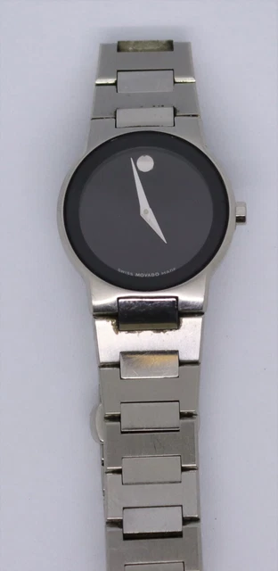 Movado Swiss Stainless Steel Watch W/Black Dial & Stainless Band # 84.A1.1833