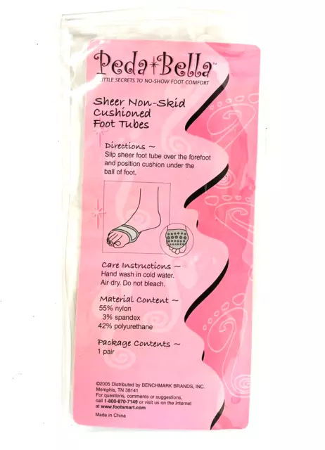 1 Pair Peda Bella Women's Size 6-10  No Show Sheer Non-Skid Cushioned Foot Tubes