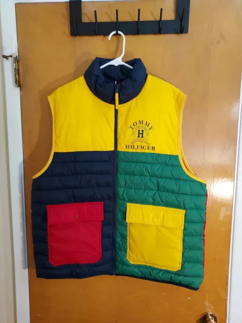 Vintage 90's Tommy Hilfiger Color Block Puffer Vest Men's Size XL RARE FLAG