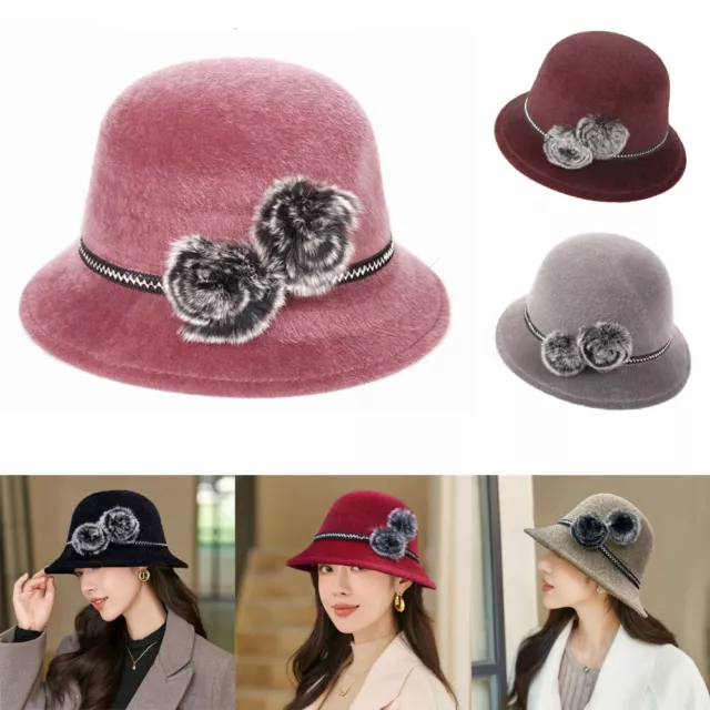 Chapeau en feutre pour femmes,chapeau d'hiver Chic,seau,en laine