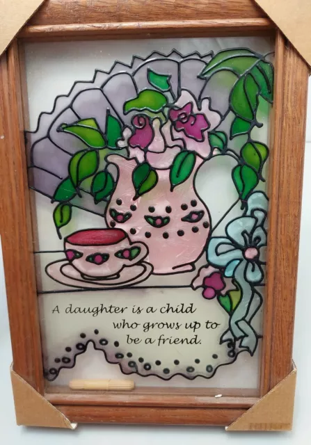Daughter"Stained Faux Glass Wood Frame 7x10 Inch Wall or Window Hanging