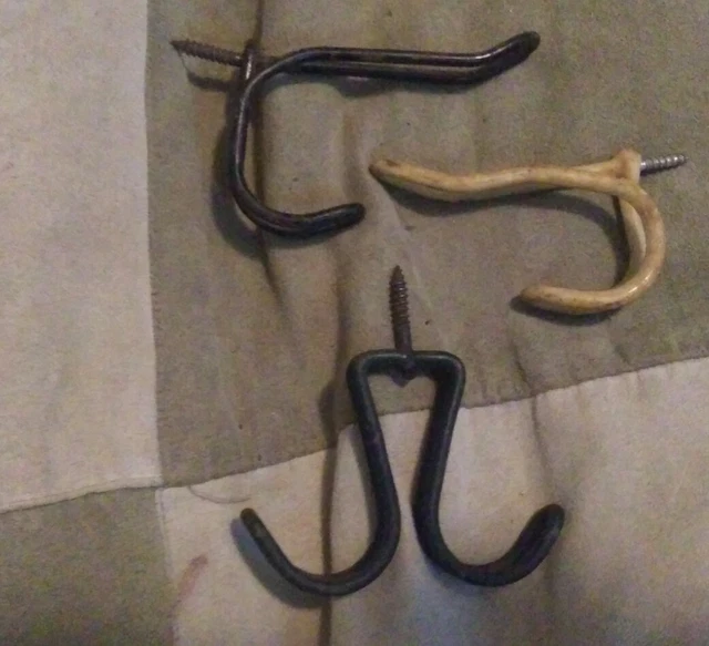 3 Antique Architectural Hardware Vinal Coated Double Hooks Hat Coat Screw Back