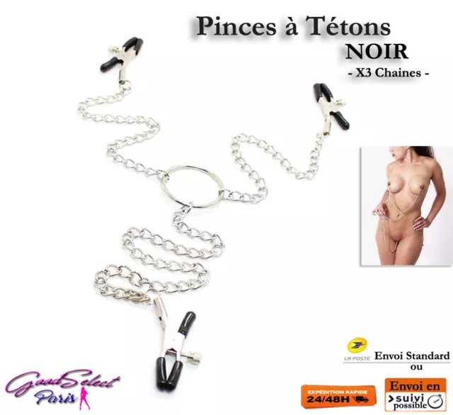 2 Pinces à Seins avec Chaîne,Pince Tetons Sexuel Femme Réglable,SM Sex  toys,Adapté Aux Débutants Et Avancés