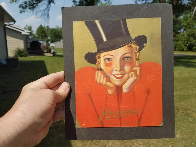 1920s Johnston's Candies Candy Chocolate Poster Sign Pretty Girl w/ Top Hat