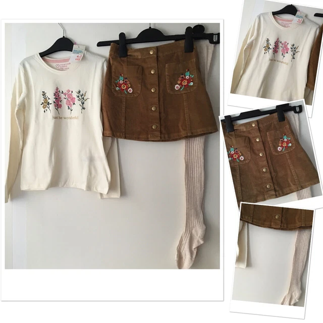 TU girls winter skirt exc u & new prk top exc u & new m&S tights 6-7 Years