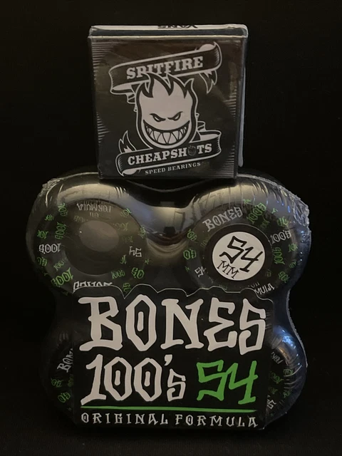 Bones 100’s VS 54mm Skateboard Wheels & Spitfire CheapShot Bearings NIP Skate OF