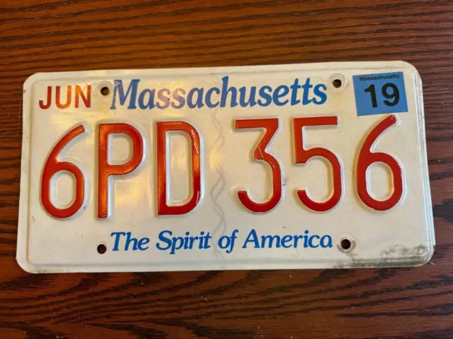 2019 Massachusetts License Plate 6PD 356 Spirit of America MA USA Authentic June