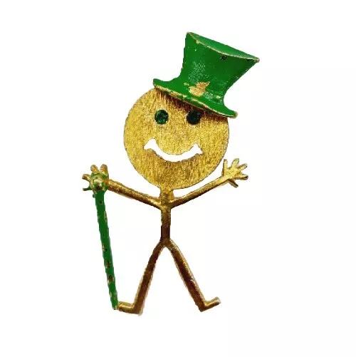 Vintage Lindo Cara Feliz Bailarín Palo Hombre Sombrero Superior Tono Dorado Joyería Broche Pin