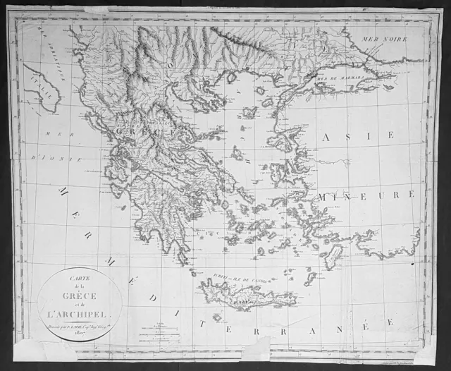 1807 Pierre Lapie Large Antique Map of Greece, Greek Islands, Balkans, Turkey