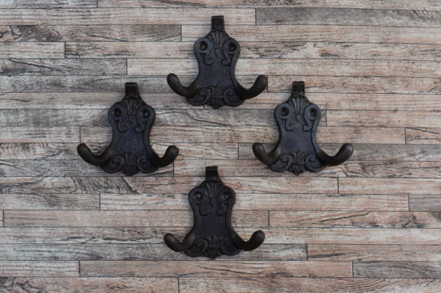 4x Vintage Cast Iron Hooks Hat Coat Pan Pot Double Kitchen Hook Wall Hanger hook