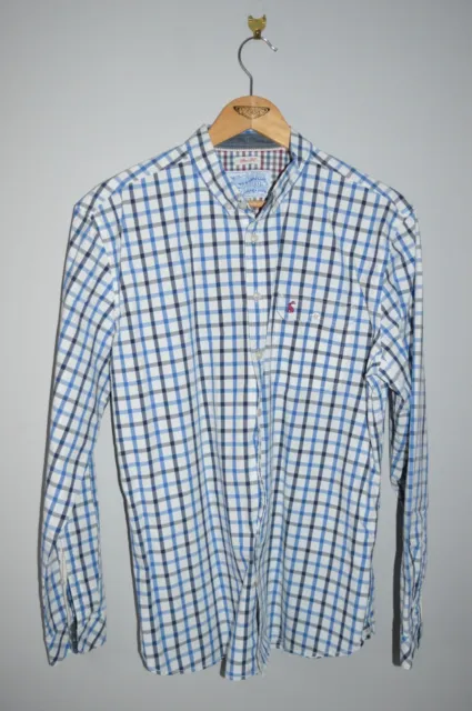 Joules Shirt Size Large White Blue Check 'Superduper Shirting' Harrogate Logo