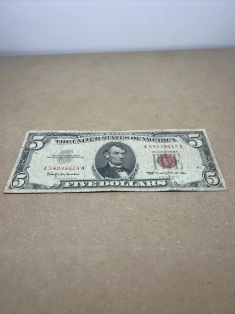 1963 Five Dollar $5 United States Of Anerica Red Seal series 1963 low condition