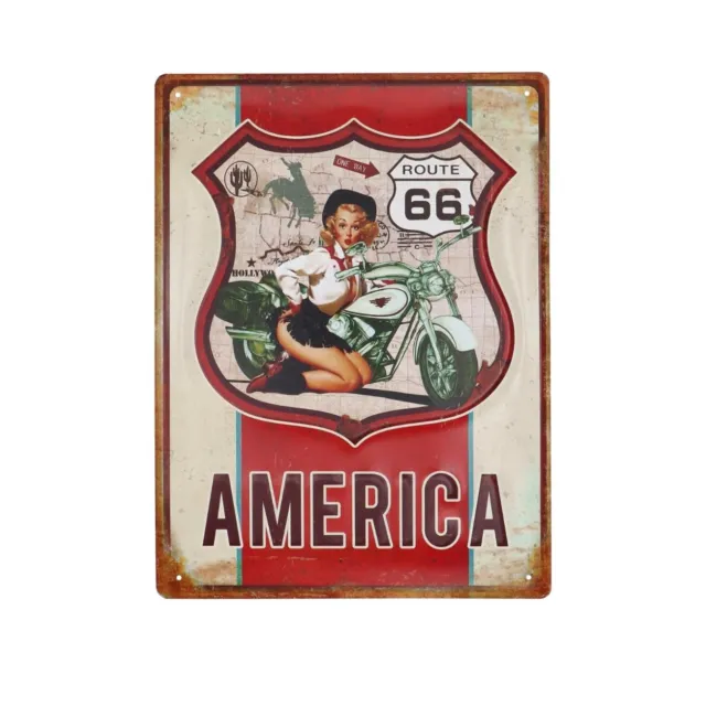Placa en Lata para BAR Pub Colgar Con Escritura América Route 66 Vintage USA