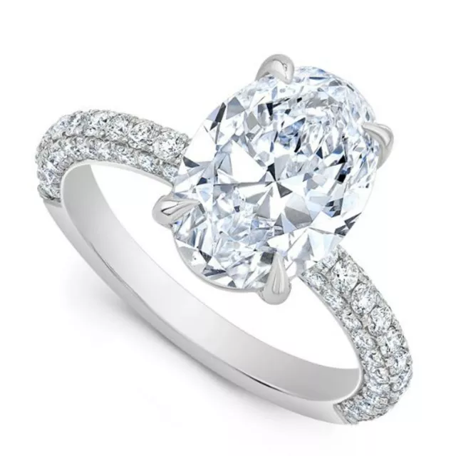 3.16 CT Ovale LC Moissanite 14K Plaqué or Blanc Fiançailles Solitaire Bague