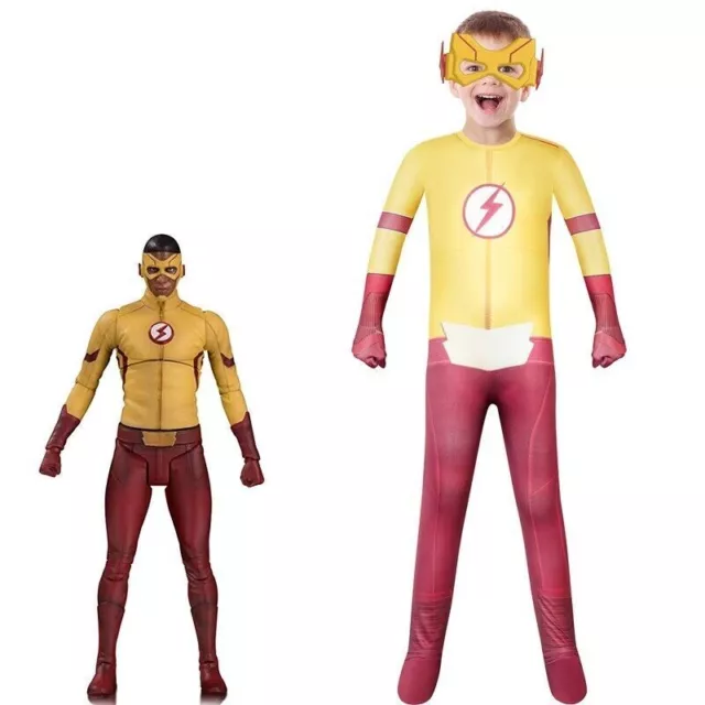 Kids Boy The Flash Cosplay Costume Outfit Halloween Role Play Jumpsuit With Mask