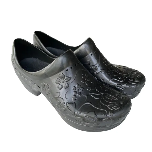 DANSKO Pixie Molded EVA Size 41 US 10.5 Floral Embossed Clogs Shoes Dark Gray