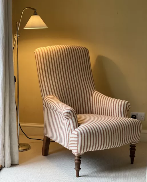French Louis Style Armchair In Guy Goodfellow Cognac stripe sacking