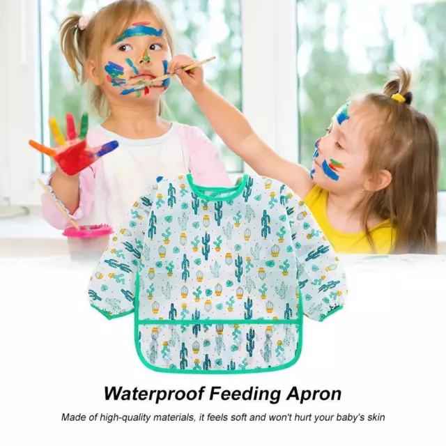 Baby Feeding Bibs Kids Waterproof Long Sleeve Coverall (4-6Years Cactus) 3