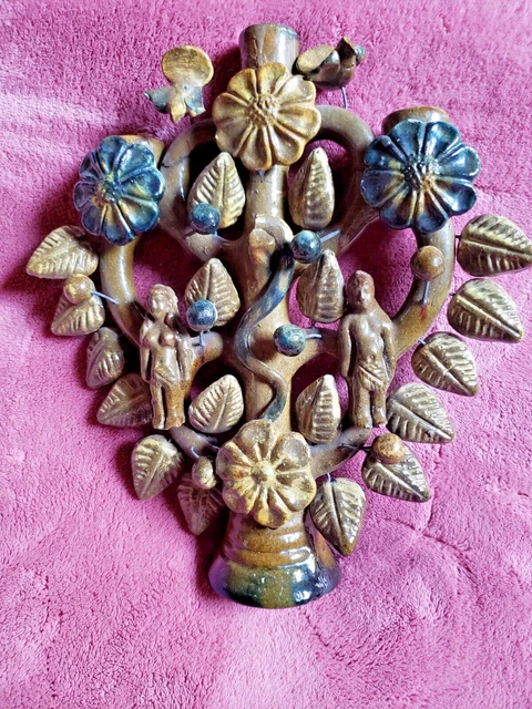 Ancien Bougeoir En Ceramique & Fil De Fer D'accolay