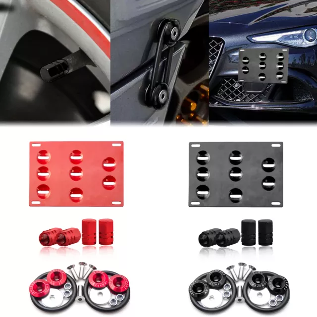 Set Tow Hook License Plate + Air Valve Cap + Release Fastener For Alfa Romeo 18+