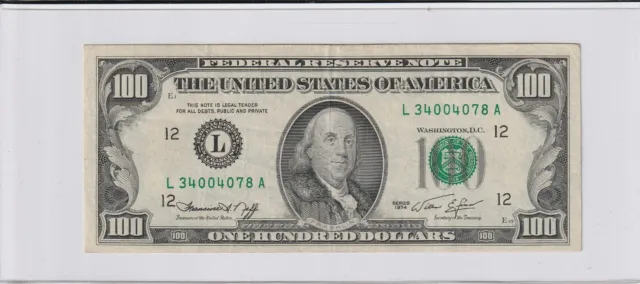 1974 Usa 100 Dollar Federal Reserve Note Issued By San Francisco Federal Bank