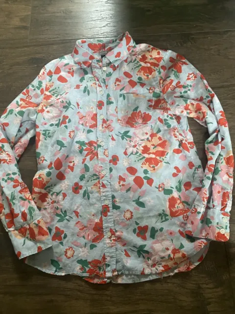 J CREW  Long Sleeve Floral Shirt    Linen-Cotton Blend  Women's sz S Top Blouse