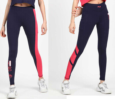 FILA Donne Ragazze Cotone Jersey Stretch Slim Logo Palestra Sports Leggings Pantaloni Sportivi