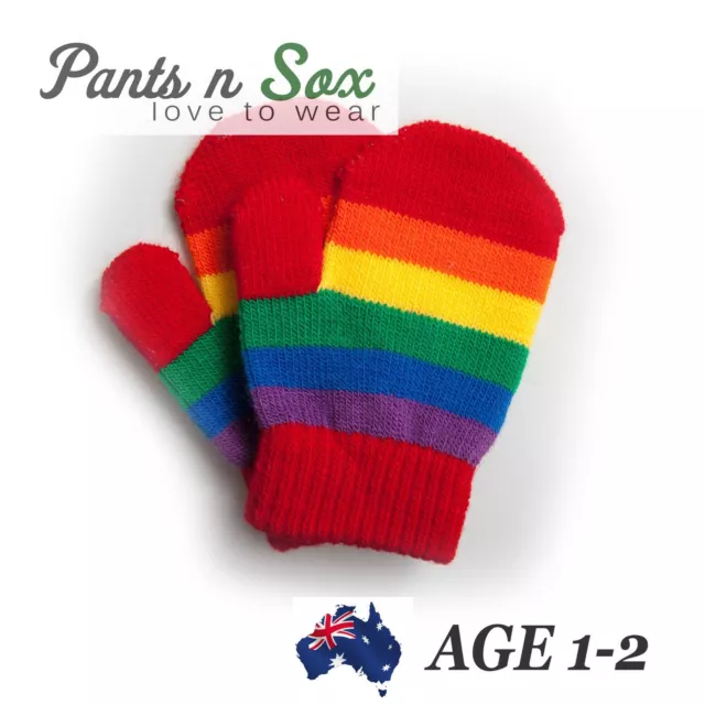 Kids Rainbow Knitted Winter Full Finger Gloves Boy Girl Children 1 - 2 Years