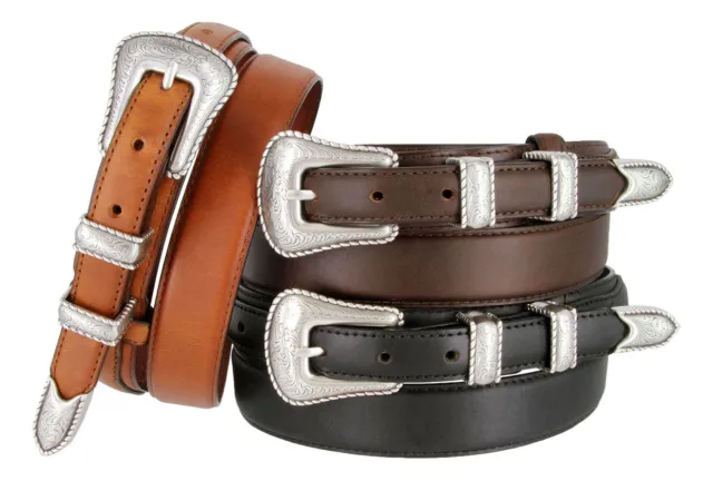 Silver Buckle Set Genuine Leather Western Cowboy Ranger Belt, Sizes 32-50!