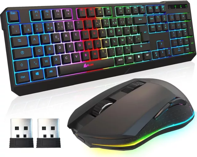 KLIM Blaze & Chroma - Nouveauté 2022 - Pack Clavier Souris Gamer sans Fil AZERTY