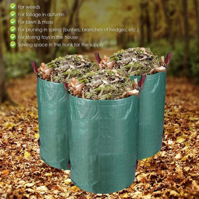 4/8pcs Large Garden Waste Bag 270L Home Leaf Rubbish Plant Grass Sack Carry Pack