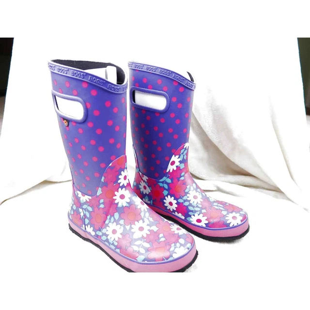 Bogs | Purple & Pink Polka Dot Floral Puddle Rain Boot-Girls