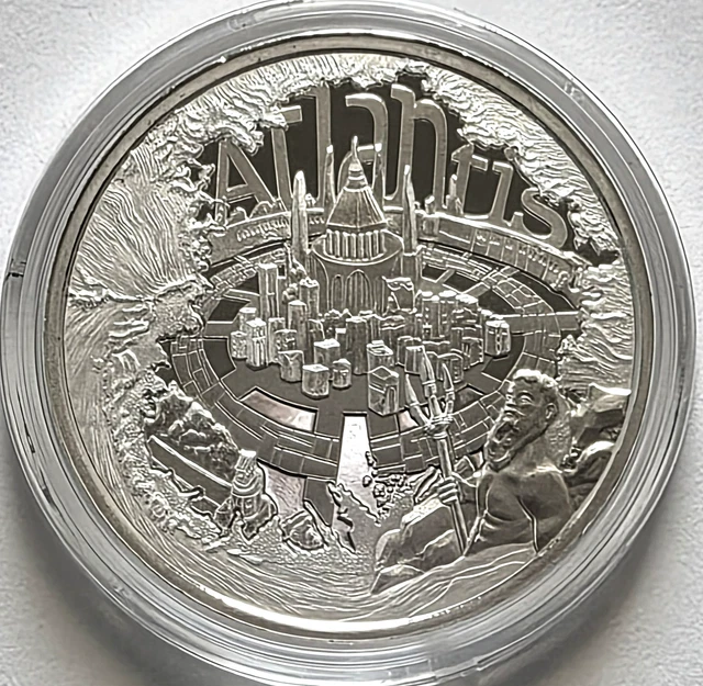 1 オンス　銀貨　 ATLANTIS　Cities Series POSEIDO Atlantis / Poseidon 1oz .999 Silver Bullion Antiqued Round
