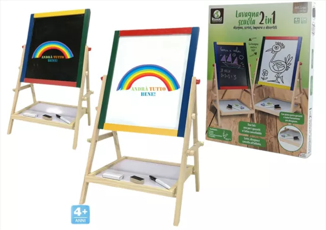 lavagna in legno per bambini cavalletto pittore gessetti pennarelli scuola 2lati