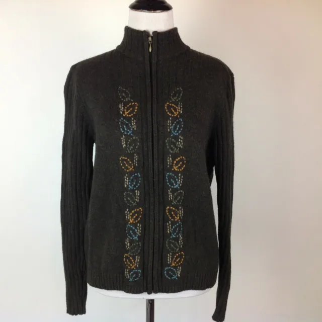 Woolrich Zip Lambswool Cardigan Sweater Womens Small Embroidered