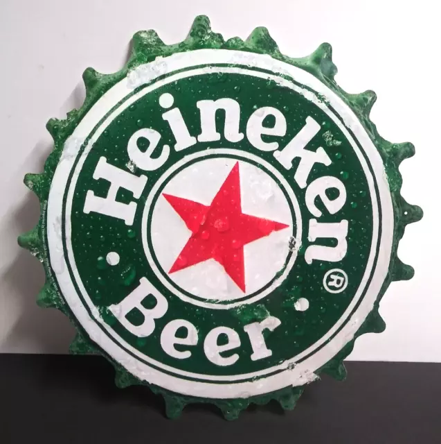 Heineken Bottlecap Beer Embossed Round Metal Tin Advertising Sign 19" 1999