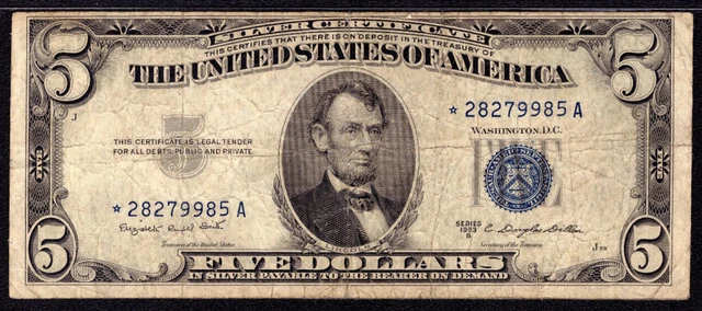 1953 B $5 Silver Certificate Star Note Fr.1657* Scarce Issue Pmg Very Fine Vf 20 3