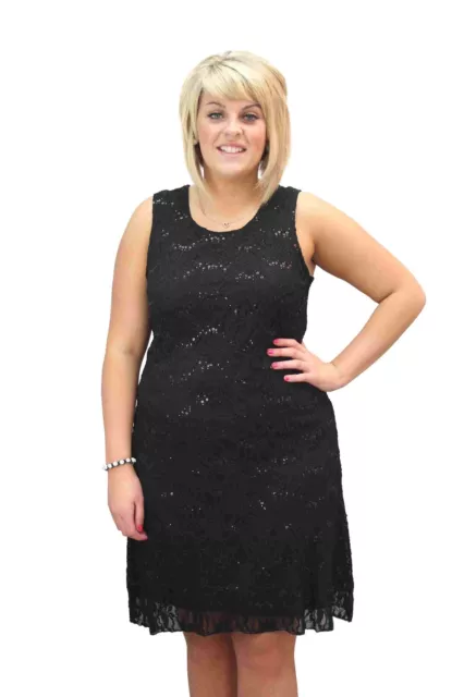 New Plus Size Womens Ladies Flapper Style Lace Lined Sequin Evening Party Dress