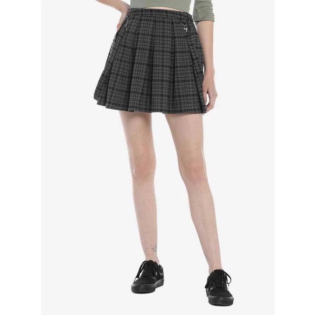Hot Topic Black & Gray Plaid Suspender Skirt Large