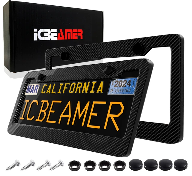 JDM 2 pc Black Carbon FIBER LICENSE PLATE FRAME HOLDER COVER FRONT/REAR D84