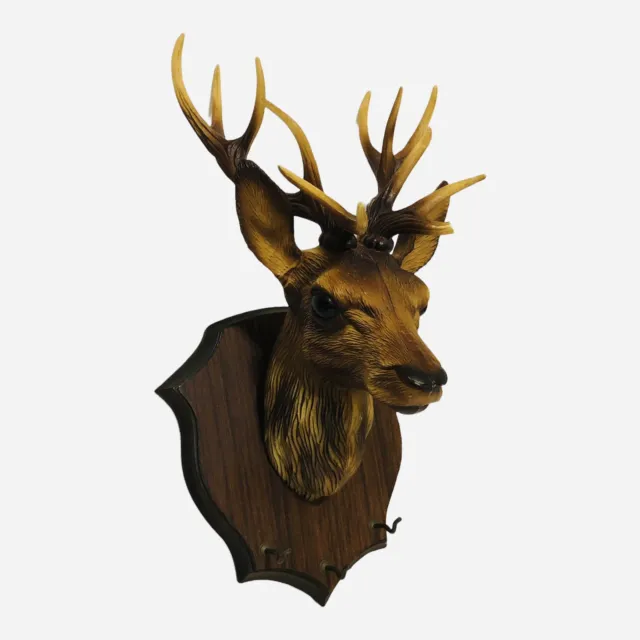 Deer Head Key Holder 3 Hooks Wall Mount Faux Taxidermy Cabin Kitsch France Vtg
