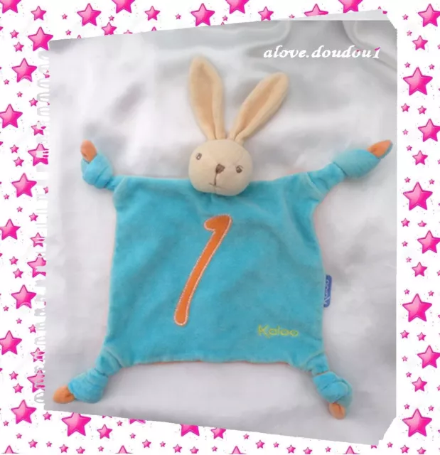 Doudou  Plat Carré Lapin Bleu Et Orange Broderie 1 Kaloo  Noeuds 1998-2005