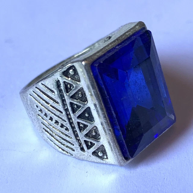Extremely Rare ancient Nordic Norse Viking Silver Engraved Ring With Blue Stone